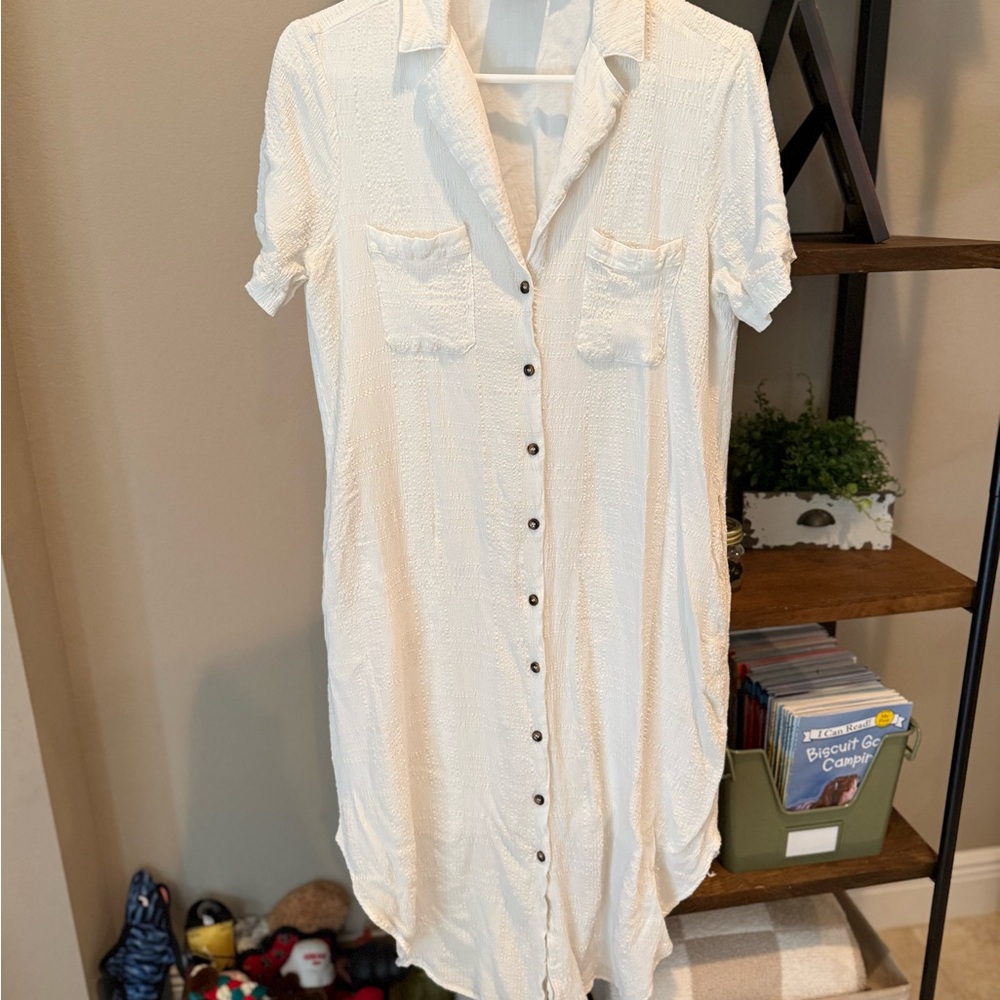 Anthropologie Cream Button-Up Midi Dress